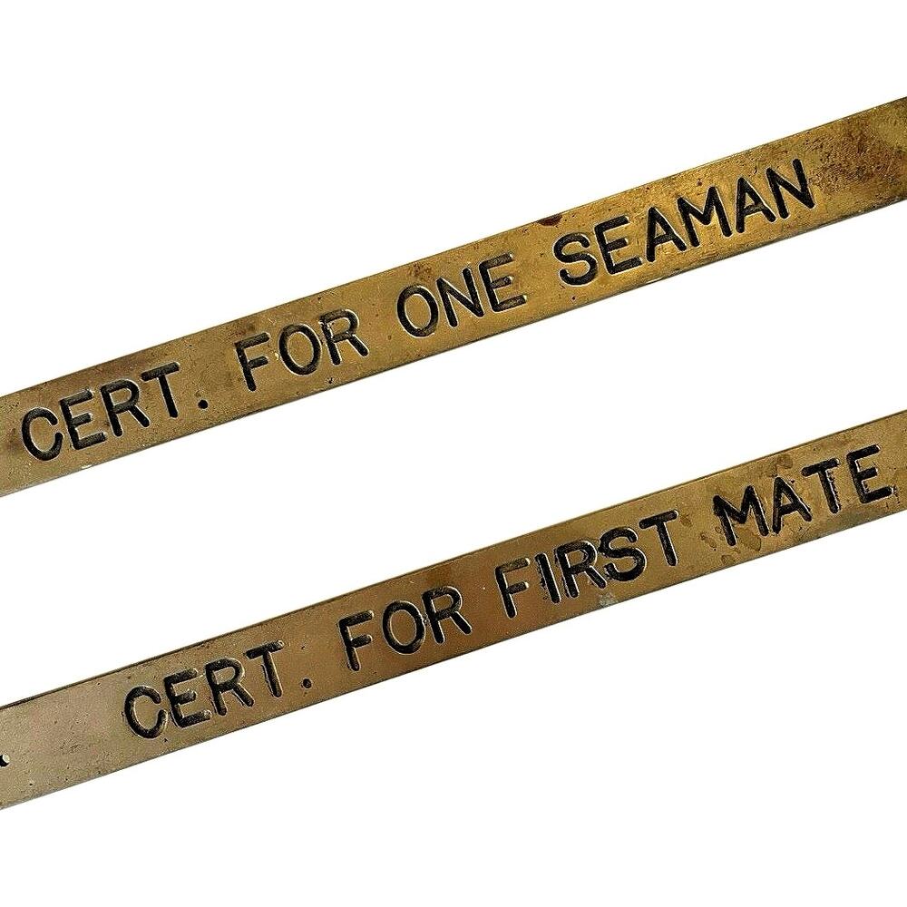 Vintage Navy Ship Brass Plaque Signs (2) First Mate & Seaman Maritime Door Plate